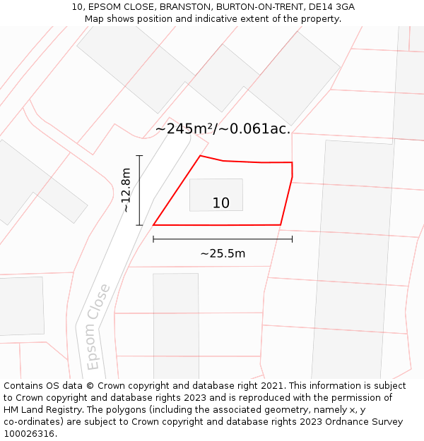 10, EPSOM CLOSE, BRANSTON, BURTON-ON-TRENT, DE14 3GA: Plot and title map