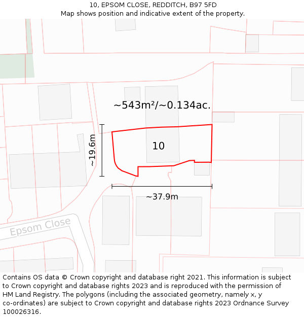 10, EPSOM CLOSE, REDDITCH, B97 5FD: Plot and title map
