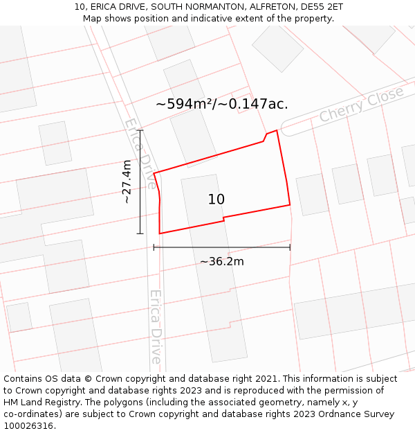 10, ERICA DRIVE, SOUTH NORMANTON, ALFRETON, DE55 2ET: Plot and title map