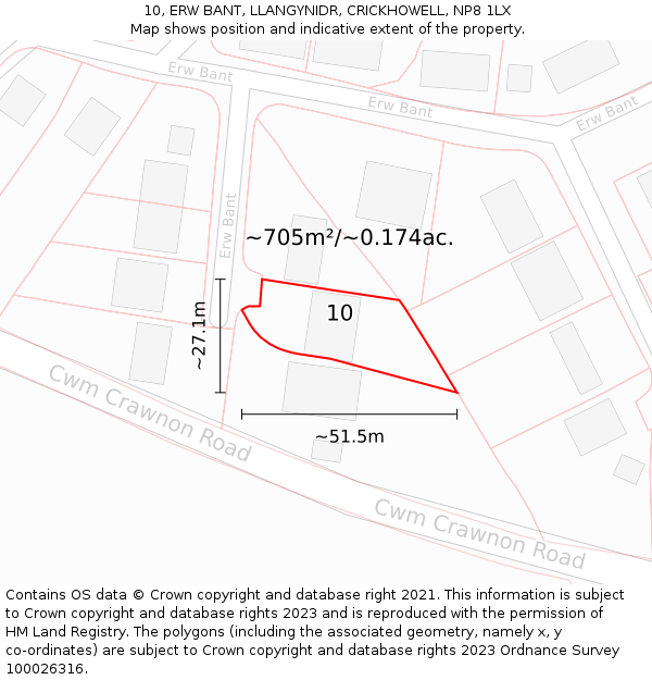 10, ERW BANT, LLANGYNIDR, CRICKHOWELL, NP8 1LX: Plot and title map