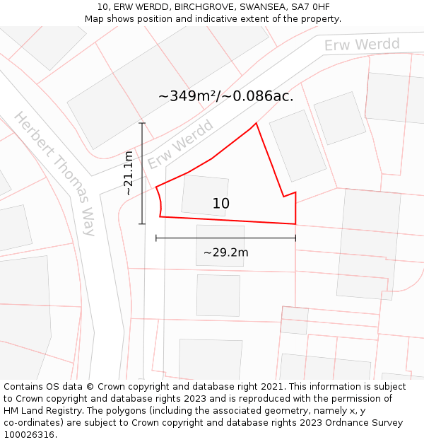 10, ERW WERDD, BIRCHGROVE, SWANSEA, SA7 0HF: Plot and title map