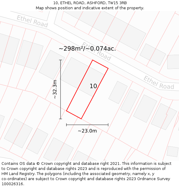 10, ETHEL ROAD, ASHFORD, TW15 3RB: Plot and title map