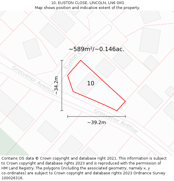10, EUSTON CLOSE, LINCOLN, LN6 0XG: Plot and title map