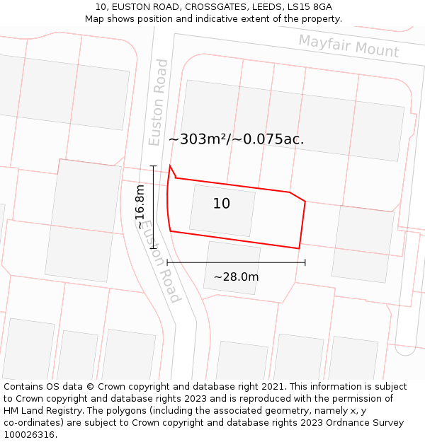 10, EUSTON ROAD, CROSSGATES, LEEDS, LS15 8GA: Plot and title map