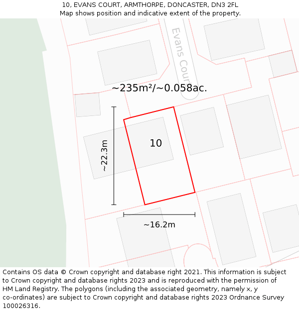 10, EVANS COURT, ARMTHORPE, DONCASTER, DN3 2FL: Plot and title map