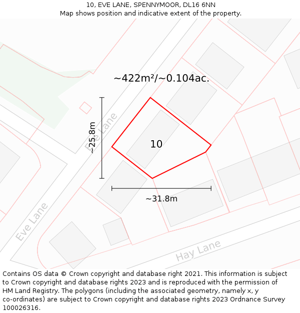 10, EVE LANE, SPENNYMOOR, DL16 6NN: Plot and title map