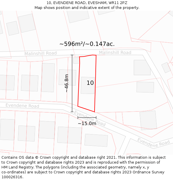 10, EVENDENE ROAD, EVESHAM, WR11 2PZ: Plot and title map