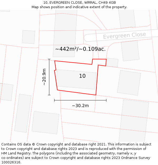 10, EVERGREEN CLOSE, WIRRAL, CH49 4GB: Plot and title map