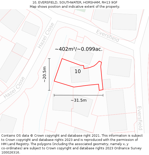 10, EVERSFIELD, SOUTHWATER, HORSHAM, RH13 9GF: Plot and title map