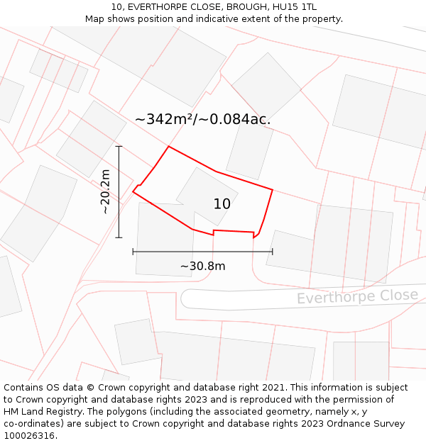 10, EVERTHORPE CLOSE, BROUGH, HU15 1TL: Plot and title map
