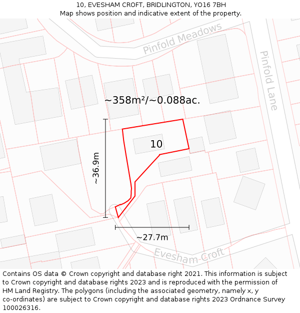 10, EVESHAM CROFT, BRIDLINGTON, YO16 7BH: Plot and title map