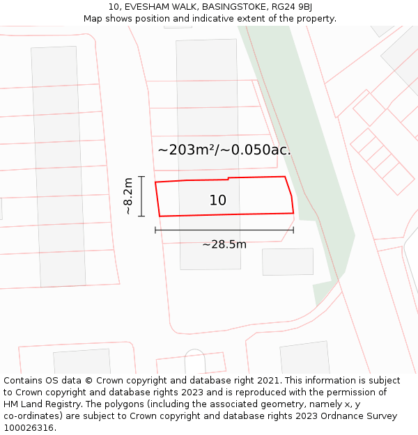 10, EVESHAM WALK, BASINGSTOKE, RG24 9BJ: Plot and title map