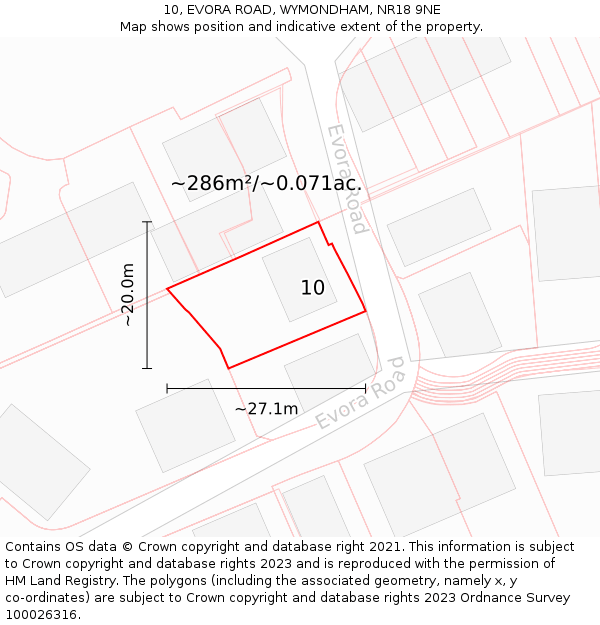 10, EVORA ROAD, WYMONDHAM, NR18 9NE: Plot and title map