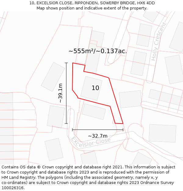 10, EXCELSIOR CLOSE, RIPPONDEN, SOWERBY BRIDGE, HX6 4DD: Plot and title map