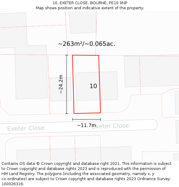 10, EXETER CLOSE, BOURNE, PE10 9NP: Plot and title map