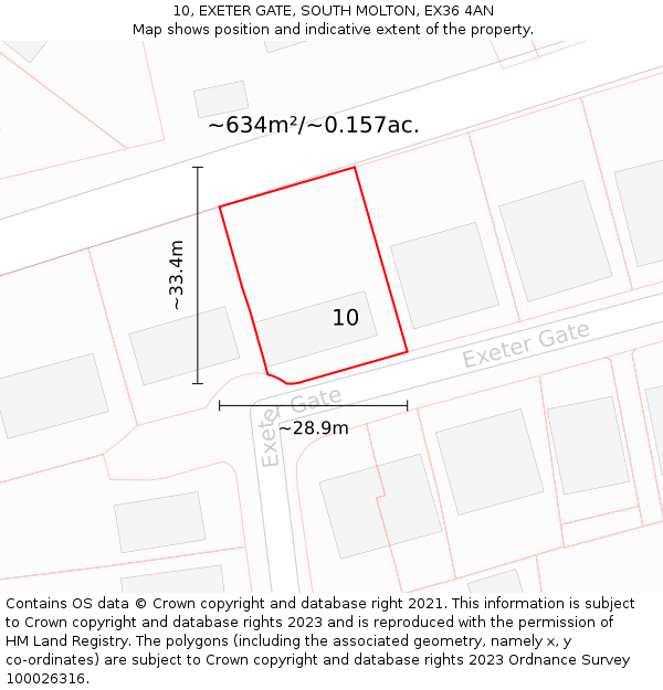 10, EXETER GATE, SOUTH MOLTON, EX36 4AN: Plot and title map