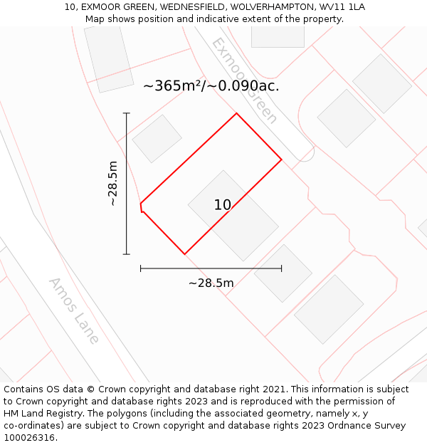 10, EXMOOR GREEN, WEDNESFIELD, WOLVERHAMPTON, WV11 1LA: Plot and title map
