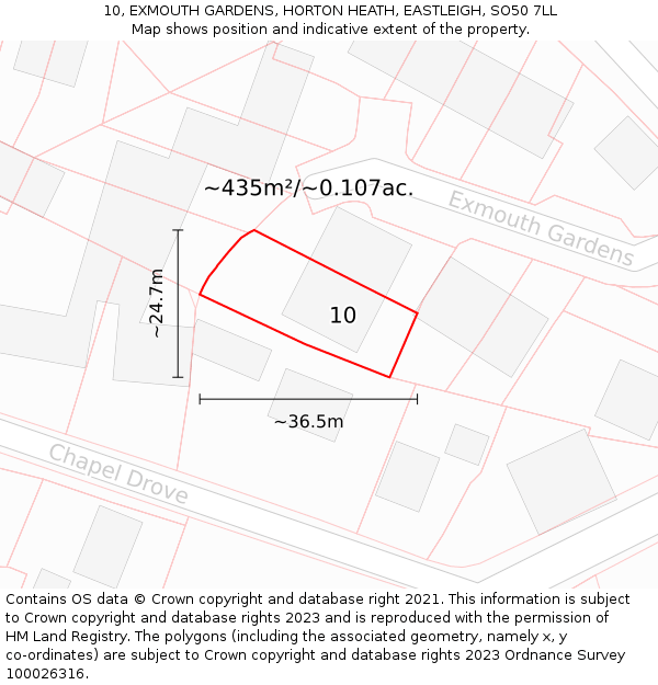 10, EXMOUTH GARDENS, HORTON HEATH, EASTLEIGH, SO50 7LL: Plot and title map