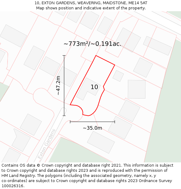 10, EXTON GARDENS, WEAVERING, MAIDSTONE, ME14 5AT: Plot and title map