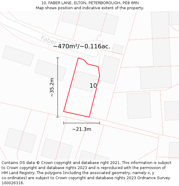 10, FABER LANE, ELTON, PETERBOROUGH, PE8 6RN: Plot and title map