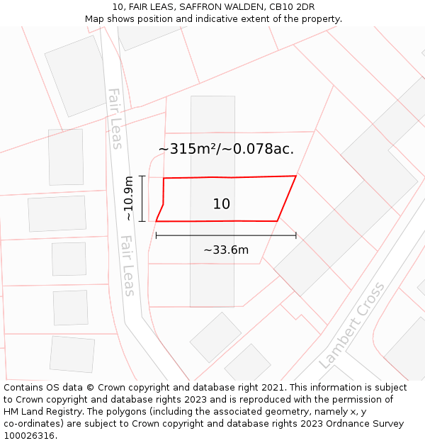 10, FAIR LEAS, SAFFRON WALDEN, CB10 2DR: Plot and title map