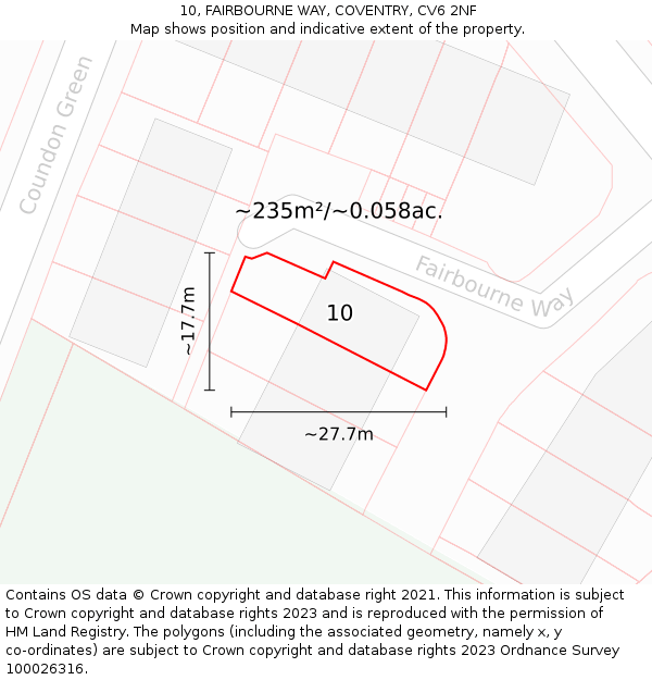 10, FAIRBOURNE WAY, COVENTRY, CV6 2NF: Plot and title map