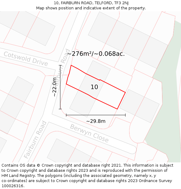 10, FAIRBURN ROAD, TELFORD, TF3 2NJ: Plot and title map