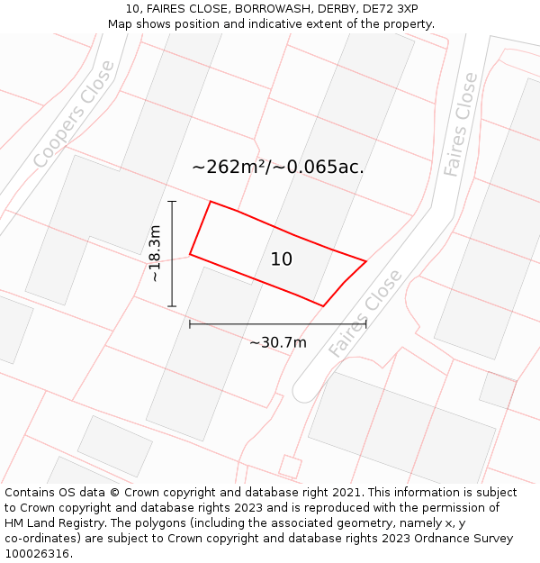 10, FAIRES CLOSE, BORROWASH, DERBY, DE72 3XP: Plot and title map