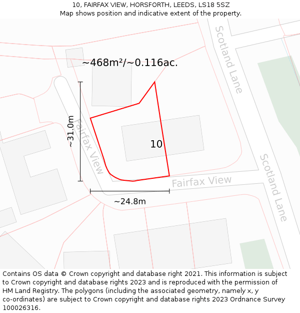 10, FAIRFAX VIEW, HORSFORTH, LEEDS, LS18 5SZ: Plot and title map
