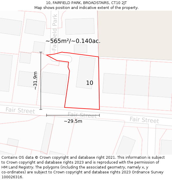 10, FAIRFIELD PARK, BROADSTAIRS, CT10 2JT: Plot and title map