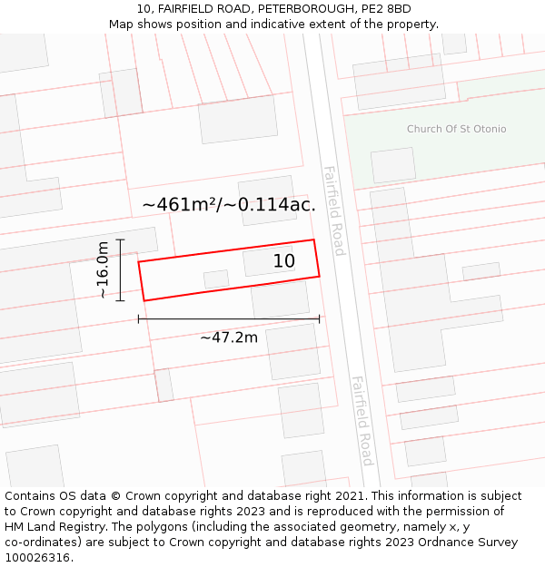 10, FAIRFIELD ROAD, PETERBOROUGH, PE2 8BD: Plot and title map