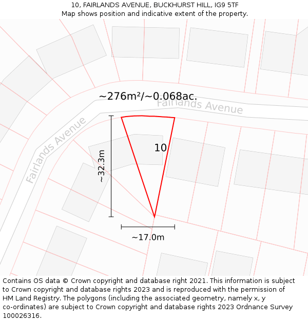 10, FAIRLANDS AVENUE, BUCKHURST HILL, IG9 5TF: Plot and title map