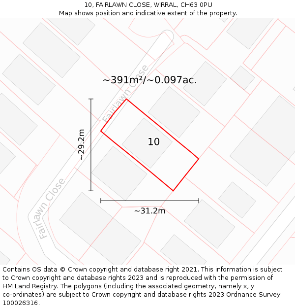 10, FAIRLAWN CLOSE, WIRRAL, CH63 0PU: Plot and title map