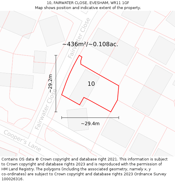 10, FAIRWATER CLOSE, EVESHAM, WR11 1GF: Plot and title map