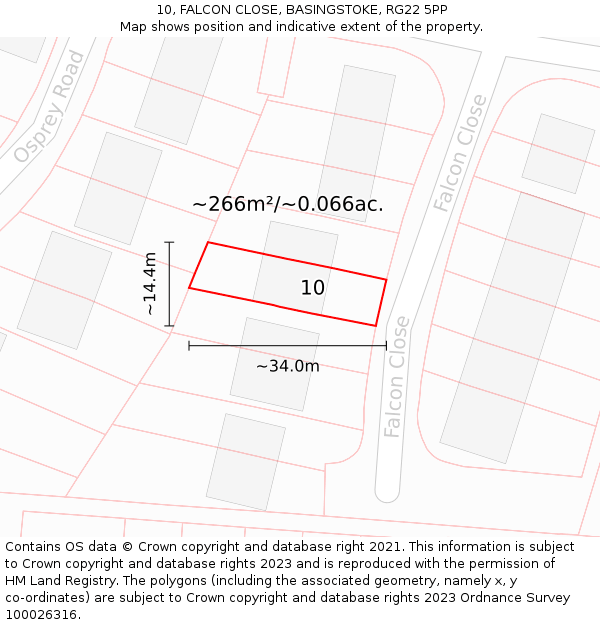 10, FALCON CLOSE, BASINGSTOKE, RG22 5PP: Plot and title map