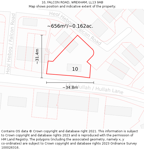 10, FALCON ROAD, WREXHAM, LL13 9AB: Plot and title map