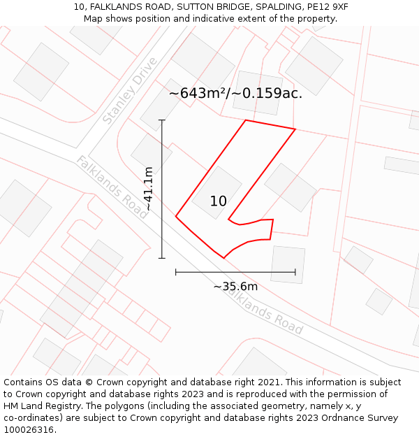 10, FALKLANDS ROAD, SUTTON BRIDGE, SPALDING, PE12 9XF: Plot and title map
