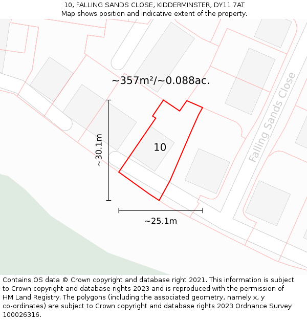 10, FALLING SANDS CLOSE, KIDDERMINSTER, DY11 7AT: Plot and title map