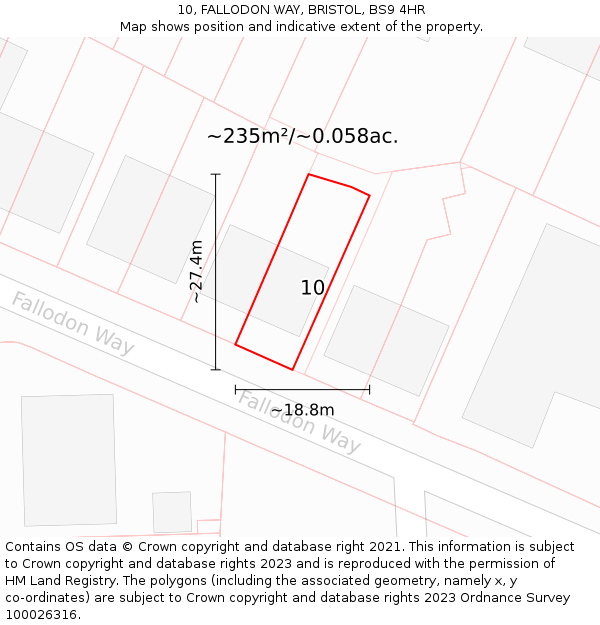 10, FALLODON WAY, BRISTOL, BS9 4HR: Plot and title map