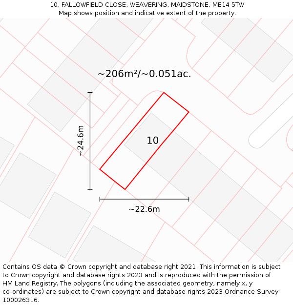 10, FALLOWFIELD CLOSE, WEAVERING, MAIDSTONE, ME14 5TW: Plot and title map
