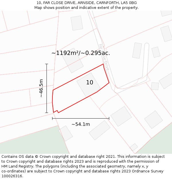 10, FAR CLOSE DRIVE, ARNSIDE, CARNFORTH, LA5 0BG: Plot and title map