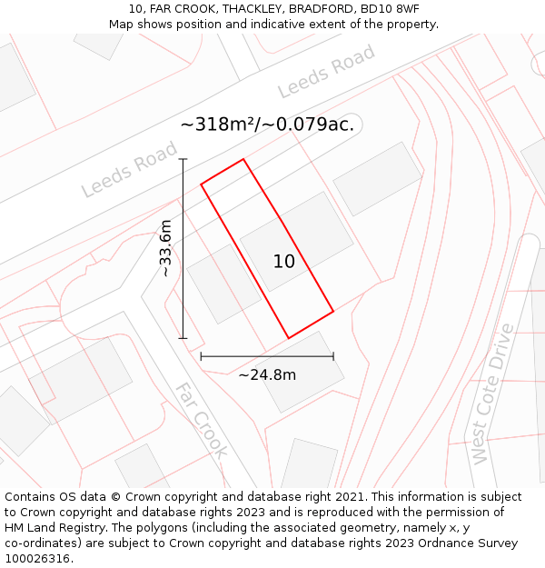10, FAR CROOK, THACKLEY, BRADFORD, BD10 8WF: Plot and title map