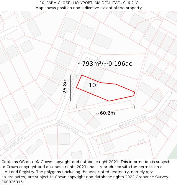 10, FARM CLOSE, HOLYPORT, MAIDENHEAD, SL6 2LG: Plot and title map