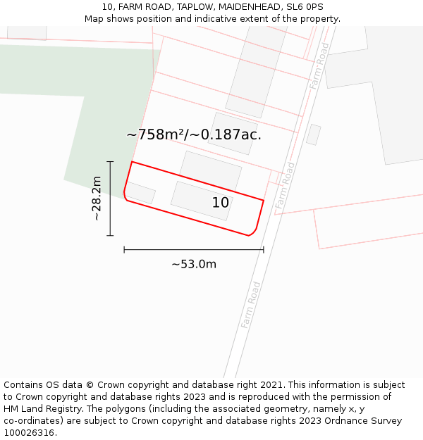 10, FARM ROAD, TAPLOW, MAIDENHEAD, SL6 0PS: Plot and title map