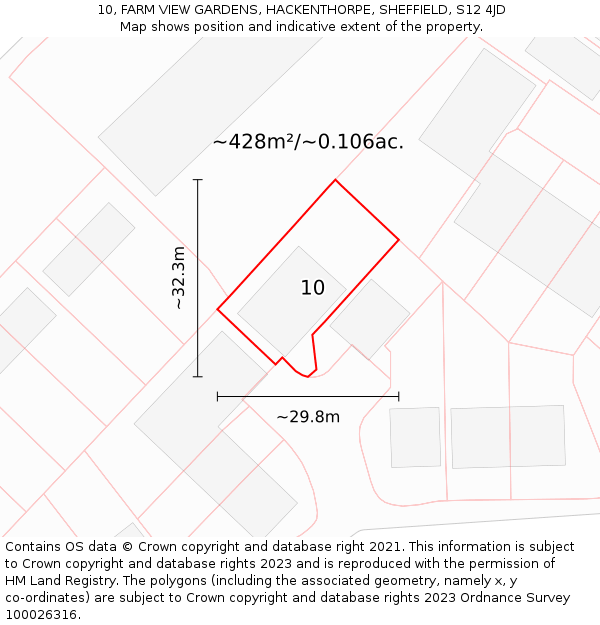 10, FARM VIEW GARDENS, HACKENTHORPE, SHEFFIELD, S12 4JD: Plot and title map