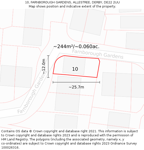 10, FARNBOROUGH GARDENS, ALLESTREE, DERBY, DE22 2UU: Plot and title map