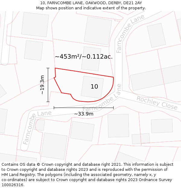 10, FARNCOMBE LANE, OAKWOOD, DERBY, DE21 2AY: Plot and title map