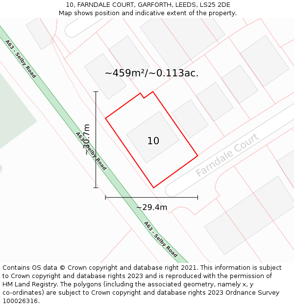 10, FARNDALE COURT, GARFORTH, LEEDS, LS25 2DE: Plot and title map