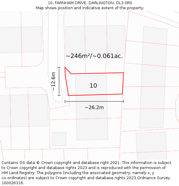 10, FARNHAM DRIVE, DARLINGTON, DL3 0RS: Plot and title map
