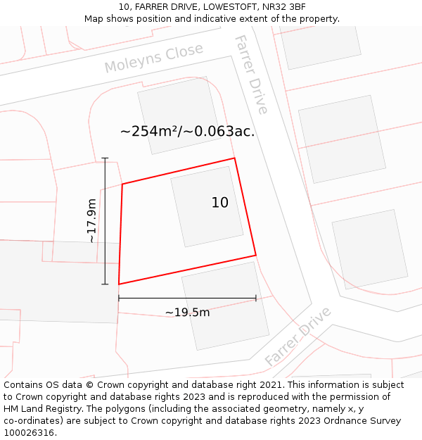 10, FARRER DRIVE, LOWESTOFT, NR32 3BF: Plot and title map